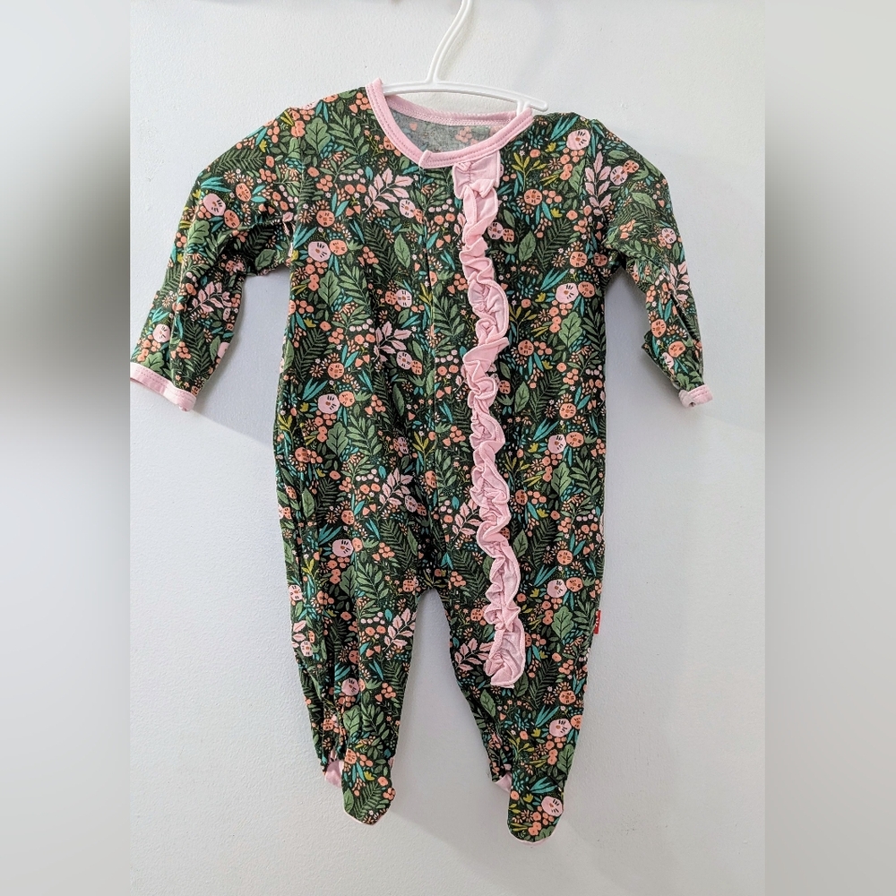 Magnetic Me Green and Pink Floral Footie Nb